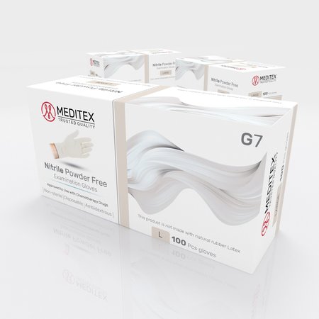 MEDITEX Meditex G7, Nitrile Exam Gloves, 4 mil Palm, Nitrile, Powder-Free, L, 1 PK, White L